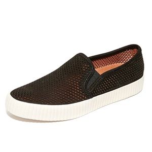 FRYE Camille Black Leather Perforated Slip-On Shoes Size 8